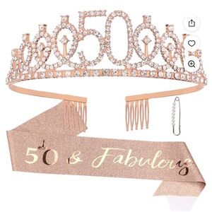 Rose Gold 50th Birthday Tiara and Sash Set